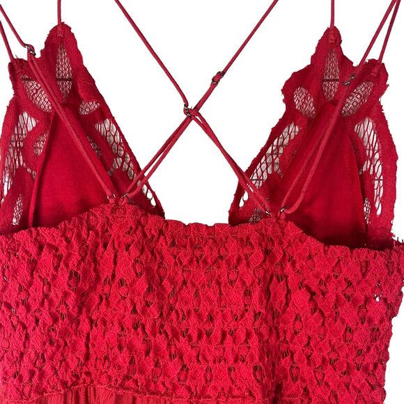 Free People Intimately Large Adella Cami Top Cherry Red Ruffled Crochet Lace - Picture 5 of 8